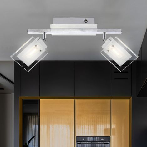 LED Wandleuchte Deckenlampe Wohnzimmerleuchte verstellbar Esszimmer Deckenleuchte, Aluminium Chrom mit Glassstrahlern, 2x 5W 380lm warmweiß, LxBxH 34,5x10x20 cm