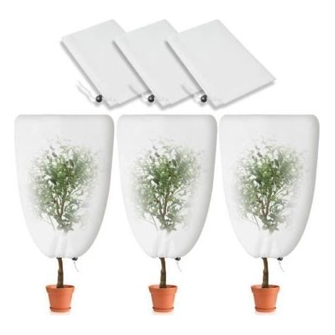 3 reusable winter plant covers with drawstring, 80 x 120 cm.