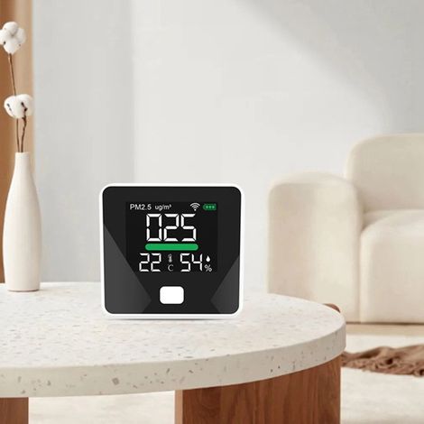 1 unité. Couleur : Blanc. Matériau : ABS. Détecteur de qualité de l'air Tuya Wi-Fi PM2.5 DC5V.