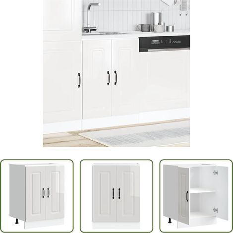 vidaXL Bois d'ingénierie - Meuble bas pour évier Kalmar blanc brillant 60x46x81,5 cm (1/5)