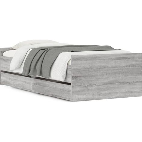 Lit simple,Lit adulte,Cadre de lit avec tiroirs sans matelas sonoma gris 90x190 cm CFW1280482 (1/5)
