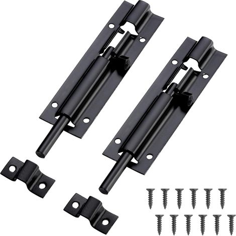 Lot de 2 - Verrou de sécurité pour portail coulissant, pêne dormant, verrou de sécurité pour portail de jardin et portes de cabanon (10 cm, noir) (1/5)