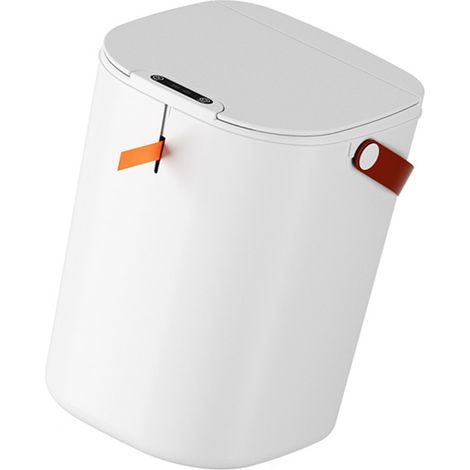 Poubelle à capteur 20 L avec poignée, en ABS, à induction automatique et sans contact, pour salle de bain, blanche.