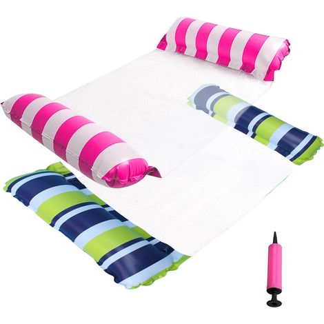 Juego de 2 hamacas para piscina, hamacas inflables para piscina para adultos y niños, hamacas flotantes portátiles para el agua, colchón inflable para piscina 4 en 1 con múltiples rellenos. (1/5)