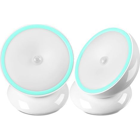 Set di 2 luci notturne LED wireless con sensore di movimento e base rotante per cabina, corridoio, camera da letto, cucina, armadio, bianco (ricaricabile) (1/5)
