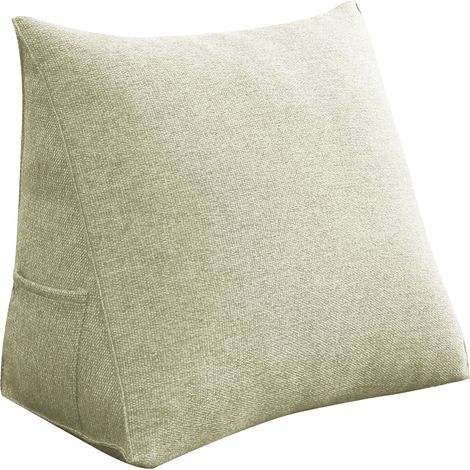 VERCART Bettruhe Keilkissen, Lesekissen für Kinder, Dekoratives Kopfteilkissen, Dreieckiges Rückenkissen, Loungekissen für Tagesbett oder Couch, Leinenmischung Elfenbein, 45CM