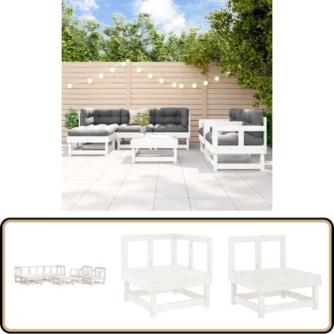 7-tlg. Garten-Lounge-Set Weiß Massivholz Kiefer - Gartenmöbel - Loungeset - Gartenloungesessel - Rattan Möbel - Kiefernholzmöbel