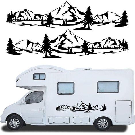 Autocollants décoratifs universels en vinyle pour camping-car, camionnette, caravane - Motif de montagne (1/5)