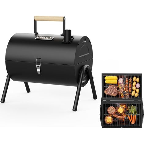 Barbecue Portable à Charbon de Bois, 2-en-1 Mini Barbecue de Table avec Grille Chromée, Poignée Froide et Verrou de Sécurité, Compact pour Camping, Jardin, Balcon (1/5)
