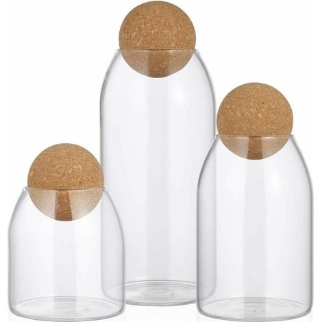 Set mit 3 Glasbehältern mit luftdichtem Verschluss und Holzdeckel – Klare Glasbehälter zur Aufbewahrung von Lebensmitteln wie Tee, Kaffee, Gewürzen, Zucker und Salz (1/4)