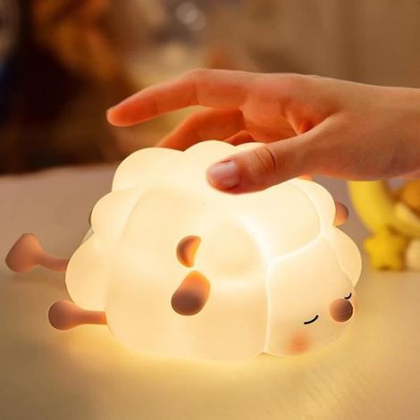 Veilleuse - Silicone - Rechargeable USB - Tactile - 3 Niveaux Luminosité - Minuterie 30 Min - Mouton - Pour Enfant - 1200 mAh - 5 à 7 H Autonomie (1/4)