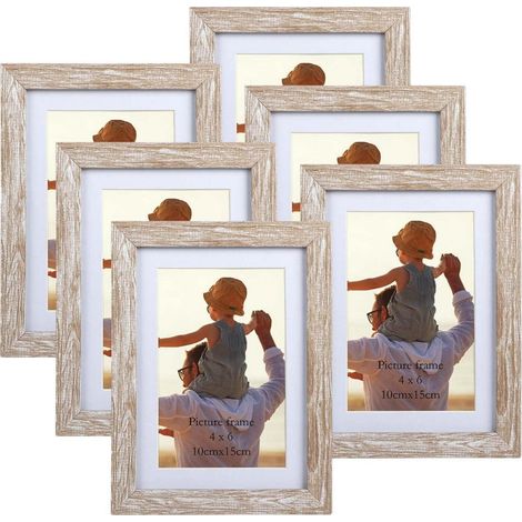 6er Set Natur Bilderrahmen 10x15 cm für Fotos mit Passepartouts - Wand oder (1/5)