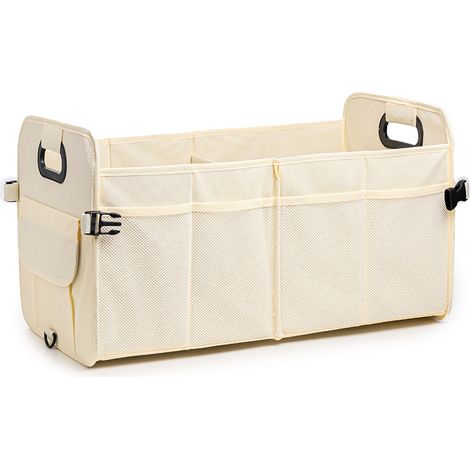 Organizer pieghevole per bagagliaio auto da 40 litri, multiscomparto, adatto a tutti i veicoli (bianco sporco)