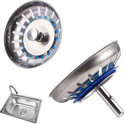 Passoire d'évier en acier inoxydable, durable et pratique, filtre d'évier bleu et argent (1/4)