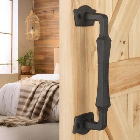 10 inch sliding barn door handle for sliding barn doors, gates, sheds and garages, solid square metal material with matte black powder finish. (1/4)