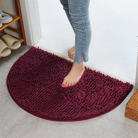 Tapis Absorbant Demi-Circulaire - Tapis de Salle de Bain Non Glissant - Pour Porte de Toilette Chambre ou Salle de Bains - 35 x 50 cm - Violet (1/3)