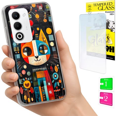 Funda para Oppo A5 5G con foto y parte trasera con diseño gráfico de gato + cristal 9H (1/5)