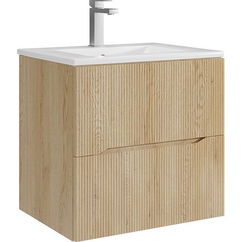 Mobile bagno sospeso scanalato con lavabo da incasso e rubinetto Naturale chiaro 60 cm - ORISO
