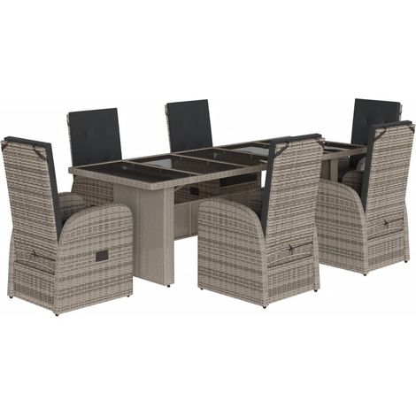 Maison Exclusive - 7-tlg. Garten-Essgruppe mit Kissen Grau Poly R
