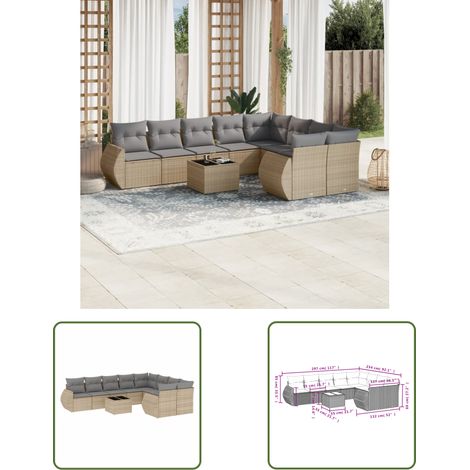 vidaXL Salon de jardin avec coussins 10 pcs beige résine tressée (1/3)