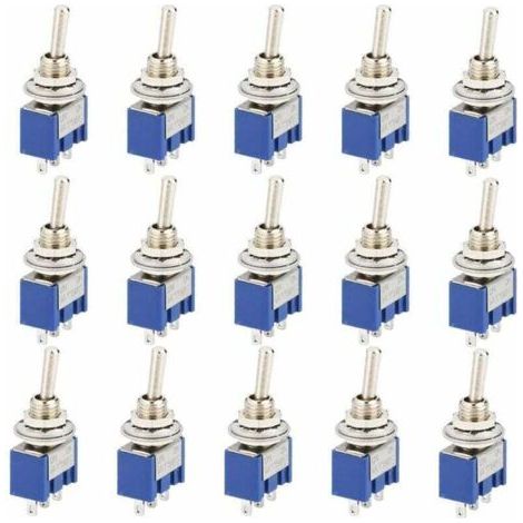 Mini interruttore a bilanciere da 15 pezzi, AC 125V 6A ON-OFF 3 pin 2 posizioni SPDT autobloccante per ricambi auto, blu