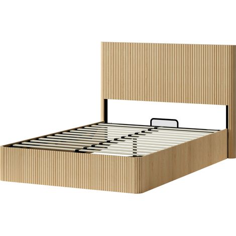140 x 200 cm Bett mit hydraulischem Hebesystem, MDF und Metall, helles Eiche-Dekor (1/5)