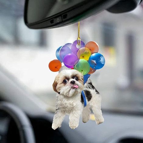 Pendentif Chien - Décoration Suspendue pour Rétroviseur Automobile et Intérieur - Acrylique Imprimé Recto-Verso - Hauteur 8,5 cm - 1 Pièce (1/5)