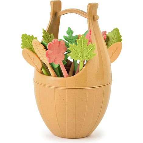 16Pièces Lot Fourchettes à Fruits Nordique Fibre de Blé Forme Feuilles Baril Décor Maison Mariage Fête Pique-Dessert Gâteau (1/5)