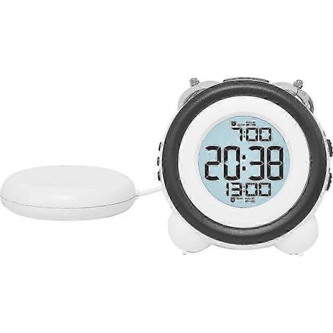 Réveil léger avec deux sonneries puissantes et vibration, idéal pour un sommeil profond, blanc. (1/5)