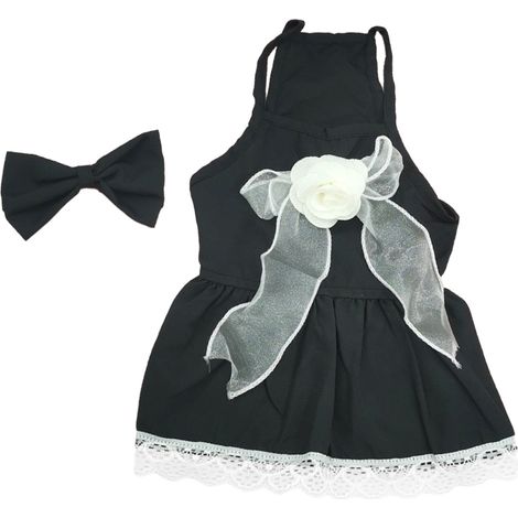 1 robe pour chien et chat, tenue d'été respirante en coton et maille, avec nœud décoratif, taille S (tour de poitrine 34-36 cm) (1/5)