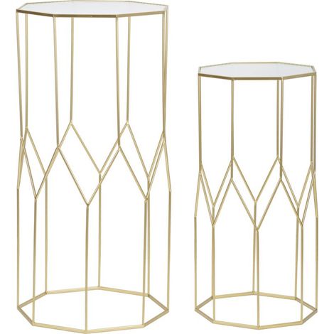 Coppia consolle New Glass glam in ferro dorato e vetro, h 100 e 80 cm