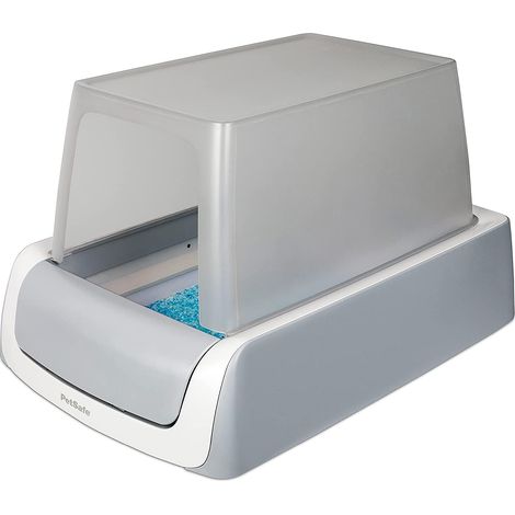 PetSafe ScoopFree Lettiera Gatto Autopulente con Copertura per Gatti, Comprende Vassoi Monouso con Lettiera in Cristalli e Salva-Privacy, Seconda Generazione, Grigio (1/5)