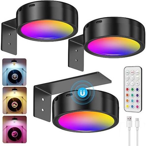 Set di 3 applique da interno, illuminazione a LED wireless per cornici, ricaricabili tramite USB, con telecomando e funzionamento a batteria. (1/5)