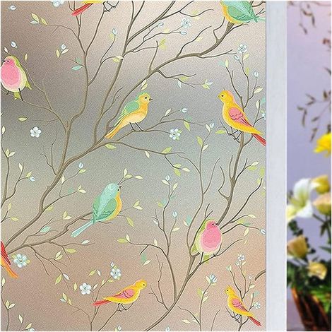 Film pour vitres à motif d'oiseaux et effet verre dépoli - Film décoratif pour préserver l'intimité - Adhésion électrostatique - 45 x 100 cm - PVC - Couleurs variées (1/5)