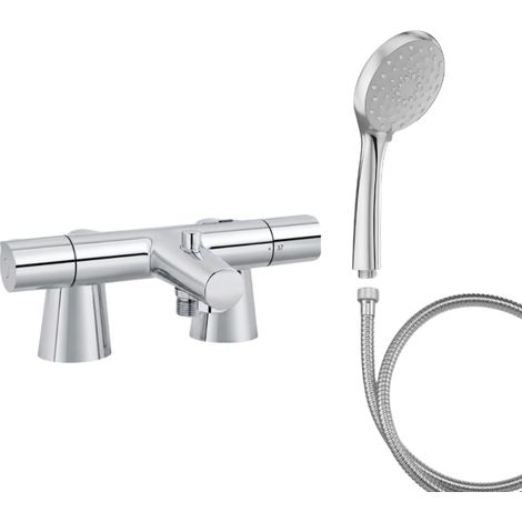 Mitigeur baignoire JACOB DELAFON Simone + pommeau de douche Awaken + flexible de douche métal + colonnettes (1/5)