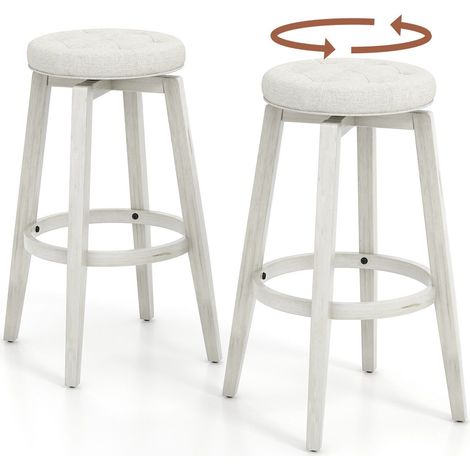 Set of 2 Bar Stools Kitchen Upholstered Counter Height Chair 360 °Swivel 76cm (1/5)