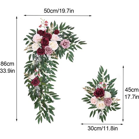 Guirlande Florale Soavoa Décoration Mariage Artificielle Rose Grande Et Petite Avec Sangles Pour Arche Intérieur Extérieur Lot De 2 (1/4)