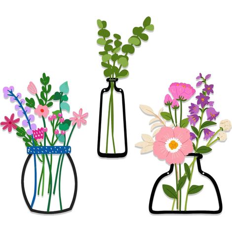 Set of 3 colourful metal wall decoration, metal flowers for walls, wall work flowers – Country decoration living room/bathroom. (1/5)