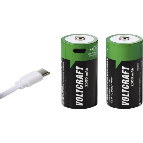 VOLTCRAFT Batteria ricaricabile 1/2 Torcia (C) Li-Ion 2500 mAh 1.5 V 2 pz. (1/5)