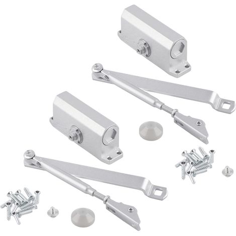 Ferme-porte aérien automatique argenté, réglable, norme coupe-feu 1h, pour portes 25-35kg et largeur 600-1200mm, lot de 2 (1/5)
