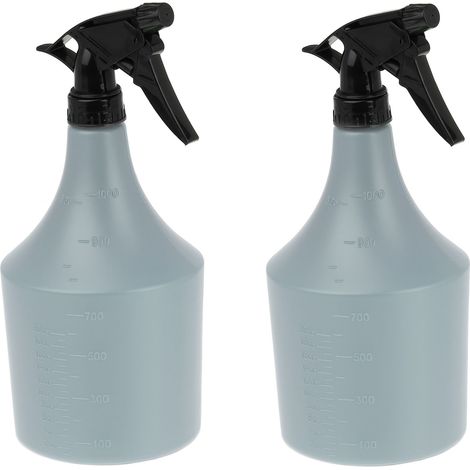 Relaxdays Sprühflasche 2er Set, 1 Liter, Düse Nebel & Strahl, Skala, nachfüllbar, Kunststoff, Zerstäuber, grau/schwarz