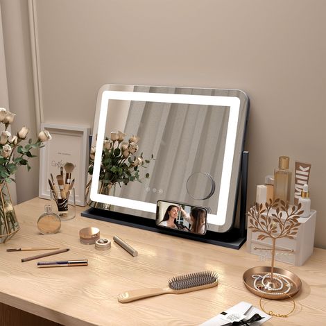 Miroir Lumineux LED intensité 3 modes d'éclairage, grossissement 10X, port de charge USB, touche tactile 62,5 x 52 cm (1/5)