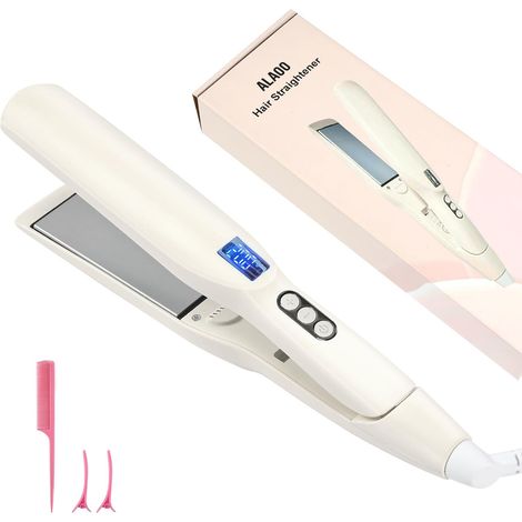 Lisseur Cheveux,Fer à Lisser 2 en 1 Lisseur Boucleur,Hair Straightener à Température Réglable 110°C-230°C Avec Écran Led,pour Tous Types de Cheveux, Cheveux Courts,La Maison Ou le Salon,Blanc (1/5)