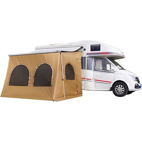 Tente auvent Beige Clair avec moustiquaire pour Camping-Car – Protection Solaire et visuelle pour Van, Caravane ou remorque – Coupe-Vent, imperméable, Anti-UV – Version 3 m (1/5)