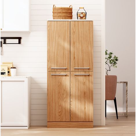Mueble de cocina alto de 4 puertas 76 x 42 x 180 cm en MDF blanco y efecto roble DESVIAE (1/5)