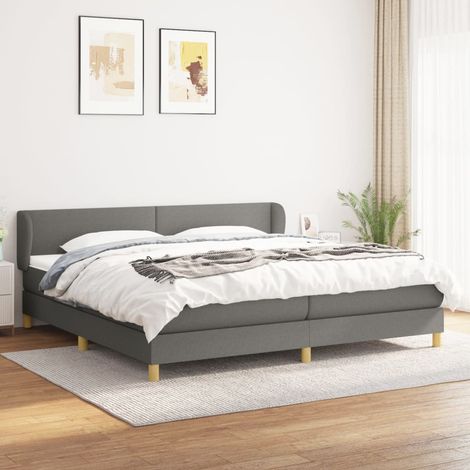 Lit à sommier tapissier avec matelas - Cadre De Lit Moderne: King Size - Lit Double - Gris foncé 200x200cm Tissu Chic-845720 (1/5)