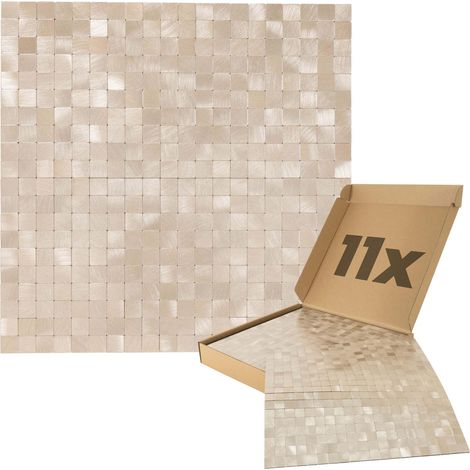 Wandpaneele selbstklebend Mosaikfliesen 1m², 11 Stück Wandverkleidung feuchtigskeitsbeständig, Premium Qualität für Bad und Küche - Aluoptik Gold Champagne (1/5)