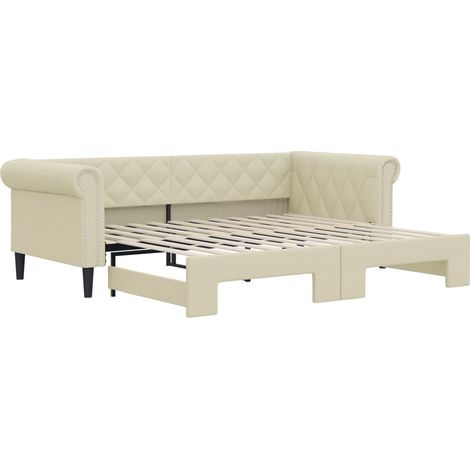 Lit simple,Lit adulte,Lit de jour avec gigogne sans matelas crème 90x200 cm CFW18790 (1/5)