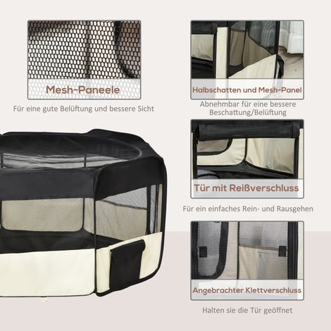 Parc pliable pour chiots avec revêtement en filet respirant, Ø 120 x 58 cm (H), noir et blanc crème (1/5)
