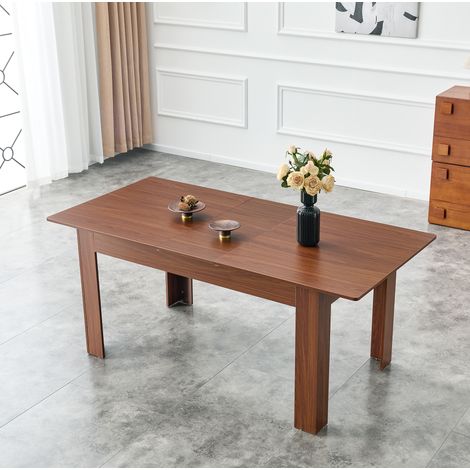 Table de salle à manger extensible 220x89x77 cm en MDF marron, gain de place FloraGrace (1/5)
